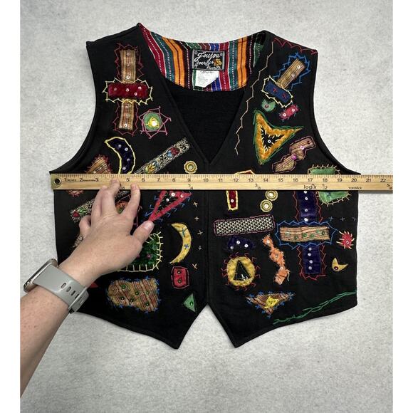 Jou Jou Vintage Womens Vest Patchwork Embroidered Folklore Black - Picture 5 of 7